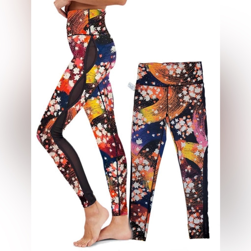 FREE PEOPLE Womens Cosmic Floral LIZA ILLUSION PERFORMANCE LEGGINGS Mint! S